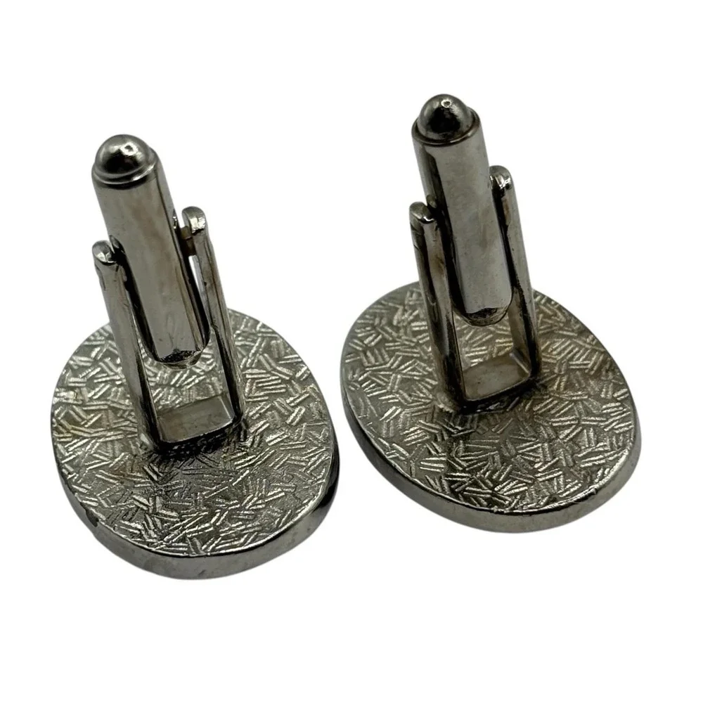 Horse Mustang Cufflinks Vintage Silver Tone‎ Oval Bullet Back Textured Stallion